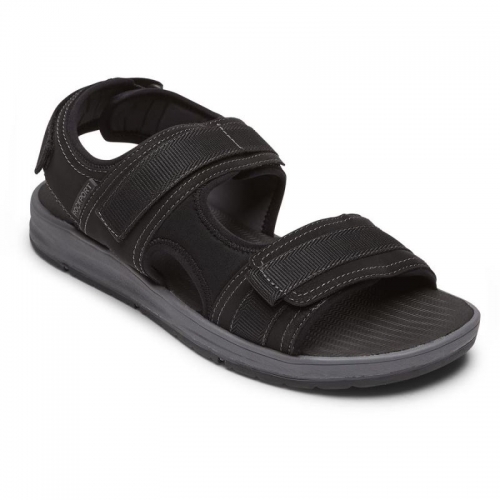 Sandália Masculina Rockport Lucky Bay Sport com 3 Tiras - Preto