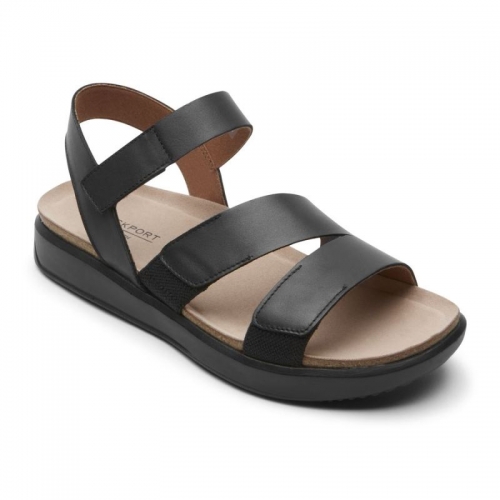 SANDÁLIA ROCKPORT FEMININA KELLS BAY COM 3 TIRAS - PRETA