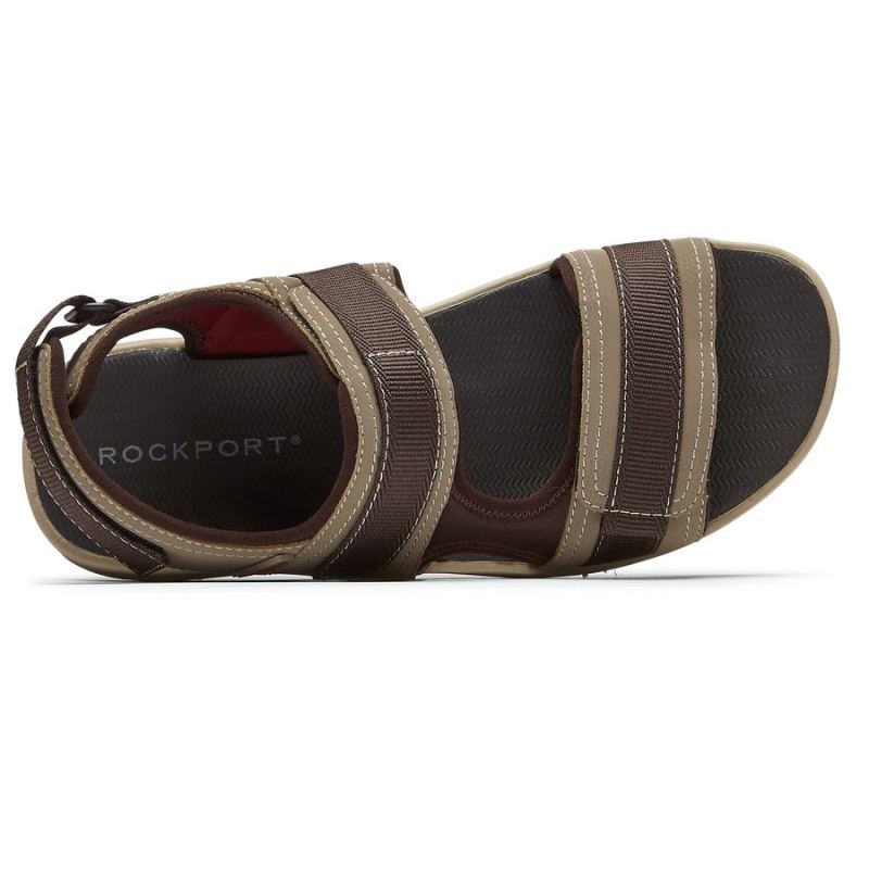 SANDÁLIA MASCULINA ROCKPORT LUCKY BAY SPORT COM 3 TIRAS - BEGE