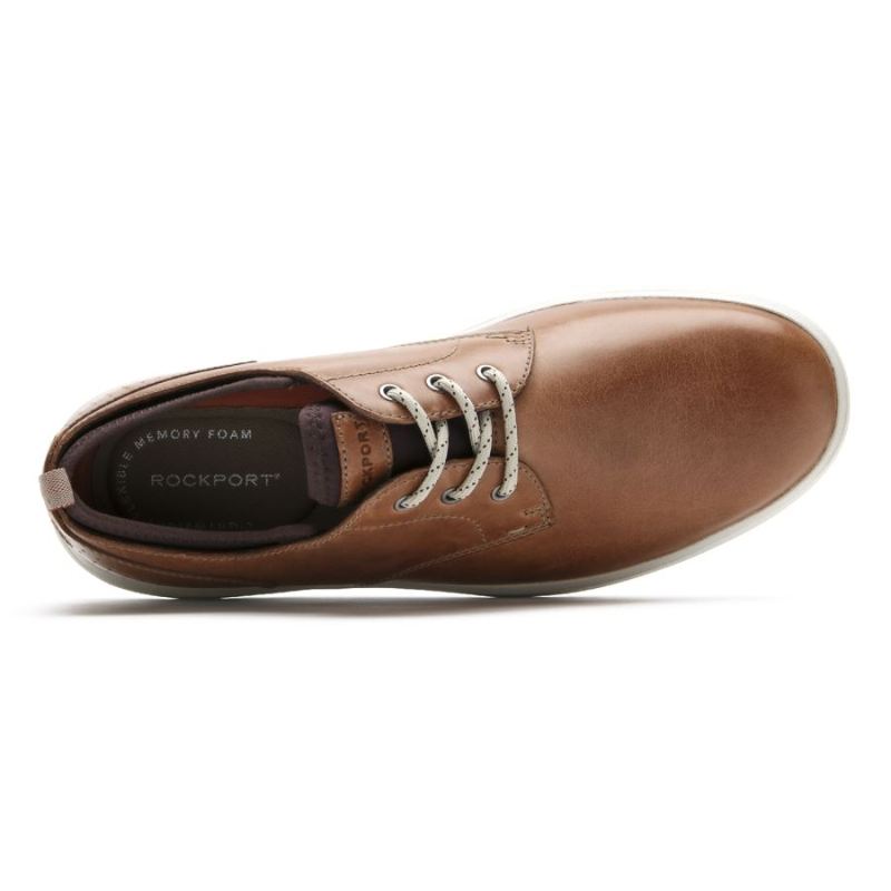 Zaden Masculina Rockport Biqueira Lisa Oxford - Boston Couro Bege