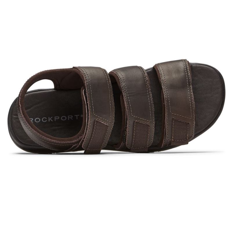 Sandália Masculina Rockport Lucky Bay Dress de 3 Tiras - Marrom
