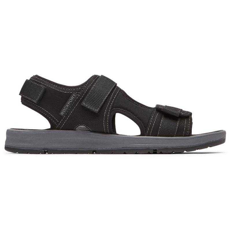 Sandália Masculina Rockport Lucky Bay Sport com 3 Tiras - Preto
