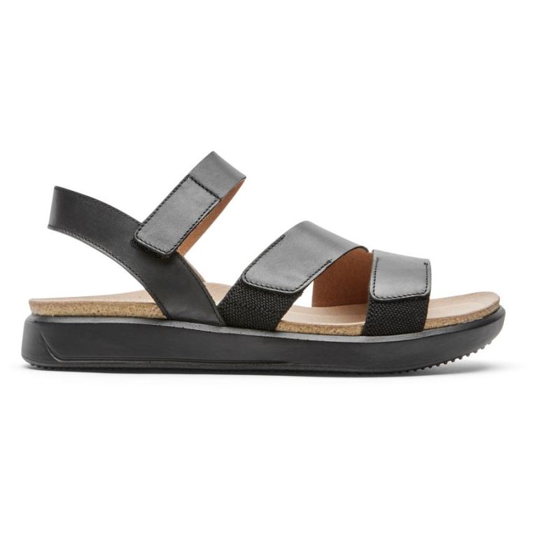 SANDÁLIA ROCKPORT FEMININA KELLS BAY COM 3 TIRAS - PRETA