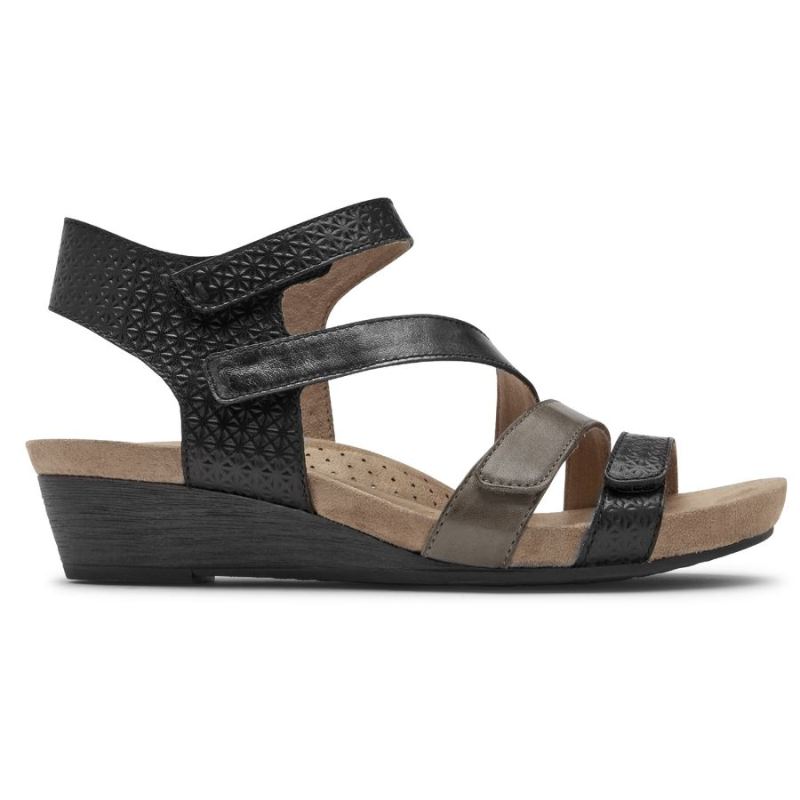 SANDÁLIA COBB HILL HOLLYWOOD FEMININA ROCKPORT COM 4 TIRAS - PRETA MULTI