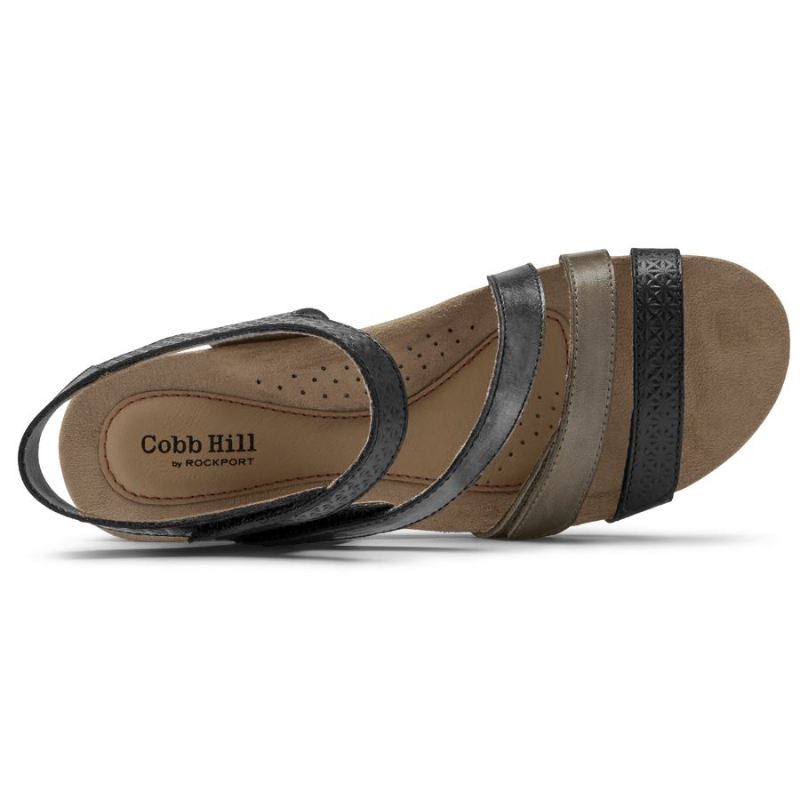 SANDÁLIA COBB HILL HOLLYWOOD FEMININA ROCKPORT COM 4 TIRAS - PRETA MULTI