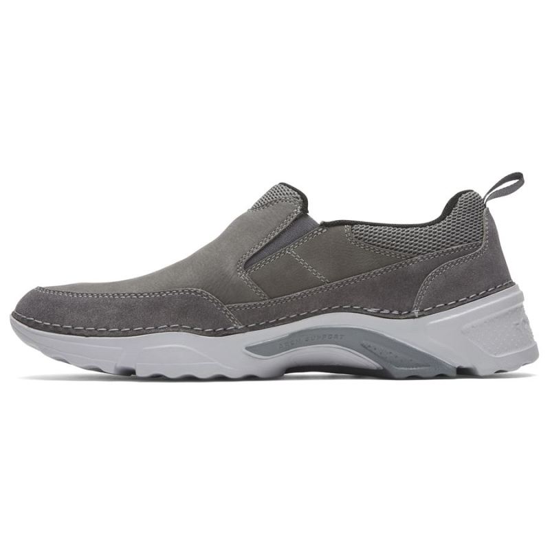 Mocassim Masculino Rockport Rocsports Slip-on - Couro/Camurça Cinza Aço