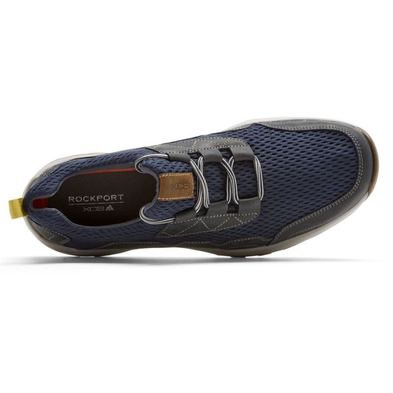 ROCKPORTTÊNIS MASCULINO XCS SPRUCE PEAK SLIP-ON - NOVO AZUL SOCIAL COURO E Malha