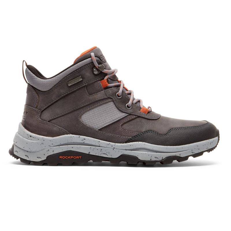 XCS MASCULINA ROCKPORTBOTA PATHWAY MID - IMPERMEÁVEL - COURO CINZA AÇO/CAMURÇA