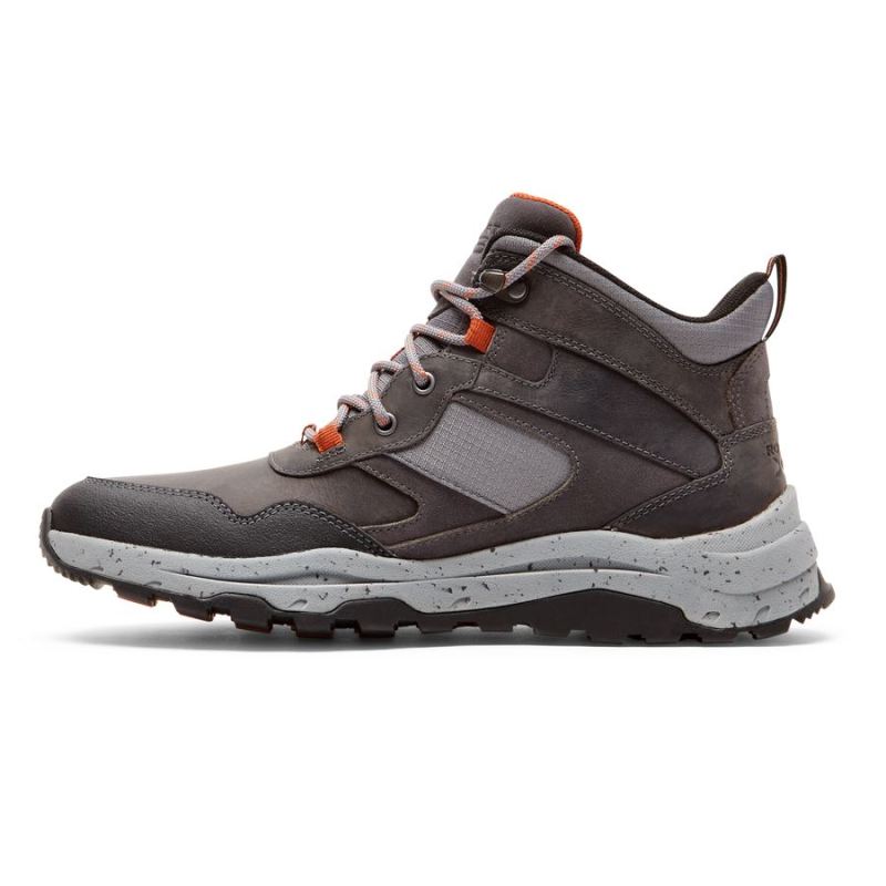 XCS MASCULINA ROCKPORTBOTA PATHWAY MID - IMPERMEÁVEL - COURO CINZA AÇO/CAMURÇA