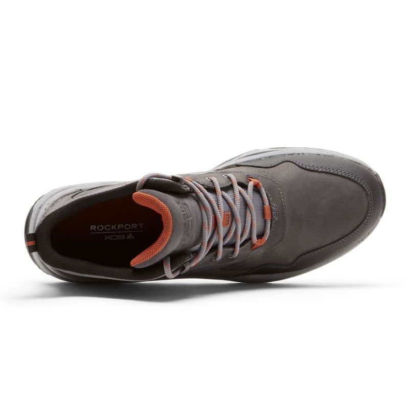 XCS MASCULINA ROCKPORTBOTA PATHWAY MID - IMPERMEÁVEL - COURO CINZA AÇO/CAMURÇA