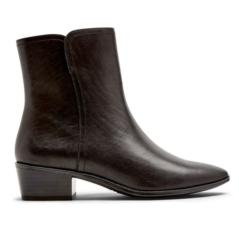 BOTA MÉDIA GEOVANA FEMININA ROCKPORT - COURO PRETO IMPERMEÁVEL