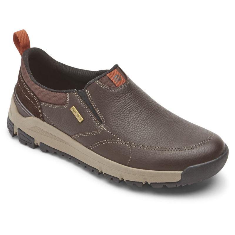 ROCKPORT MASCULINO GLASTONBURY SLIP-ON IMPERMEÁVEL COURO MARROM/CAMURÇA