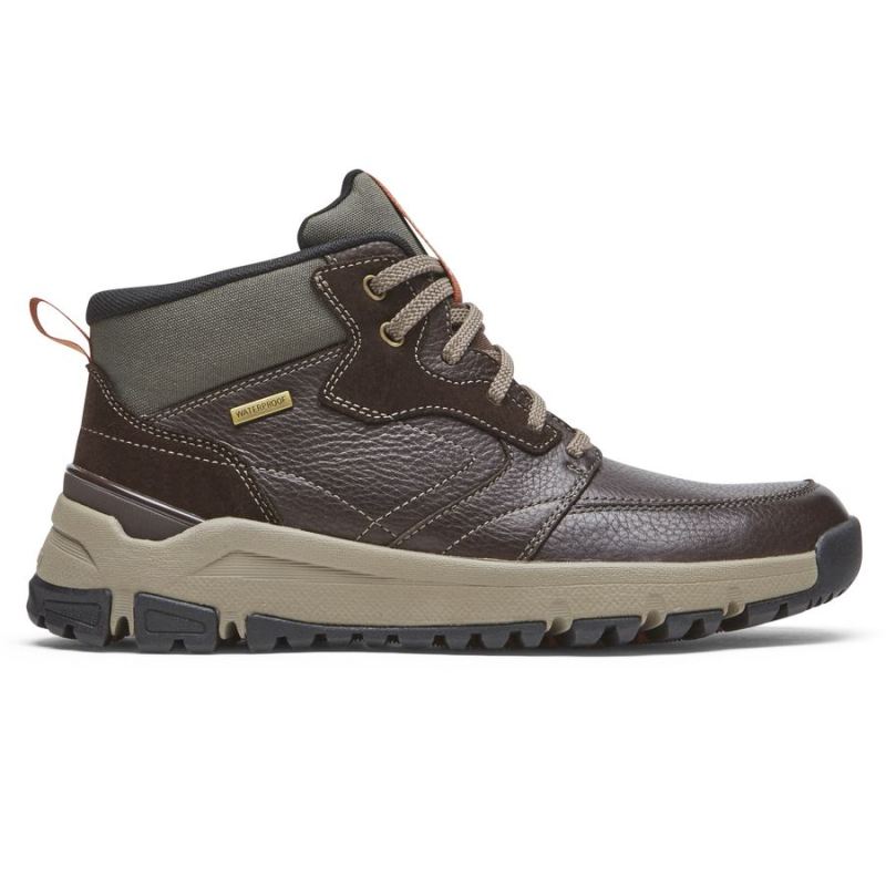 BOTA MASCULINA ROCKPORT GLASTONBURY MID - IMPERMEÁVEL - MARROM COURO/CAMURÇA