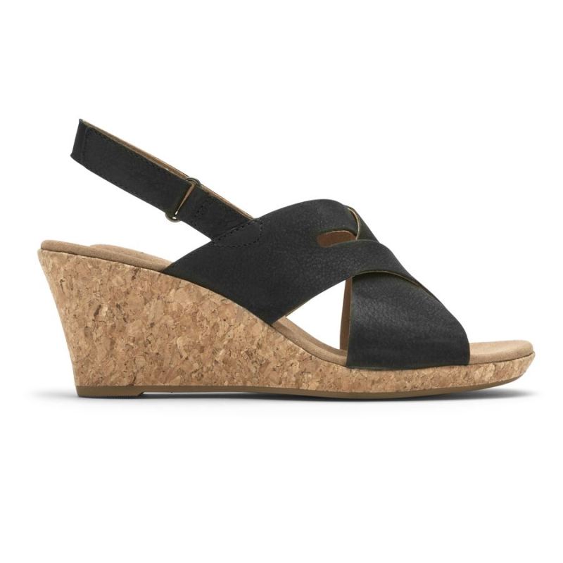 SANDÁLIA ROCKPORT BRIAH SLOT SLINGBACK FEMININA - PRETANUBUCK