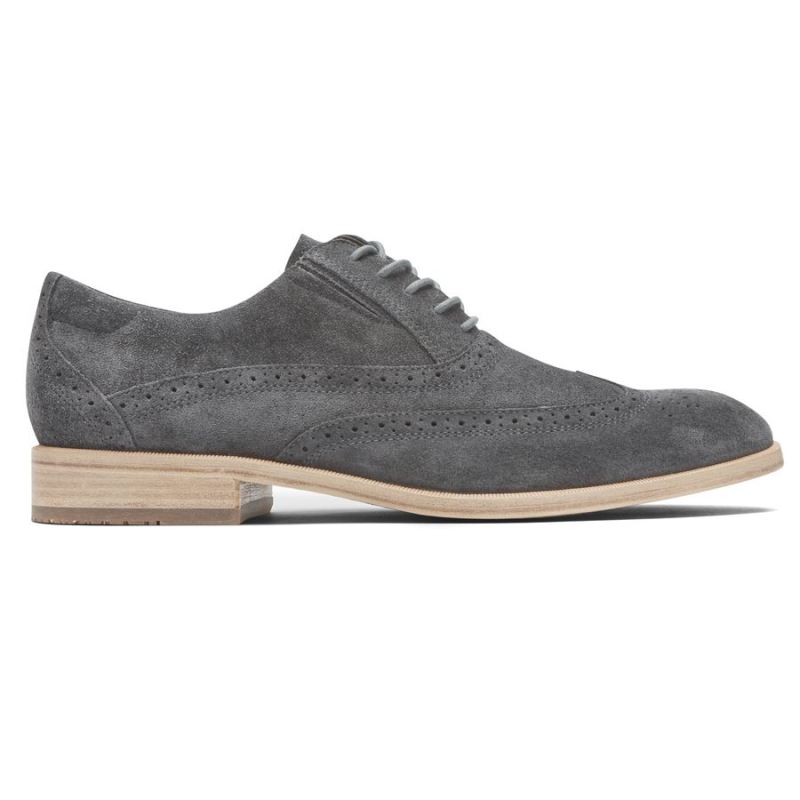 BOTA MASCULINA ROCKPORT TOTAL MOTION OFFICE WINGTIP - CAMURÇA CINZA