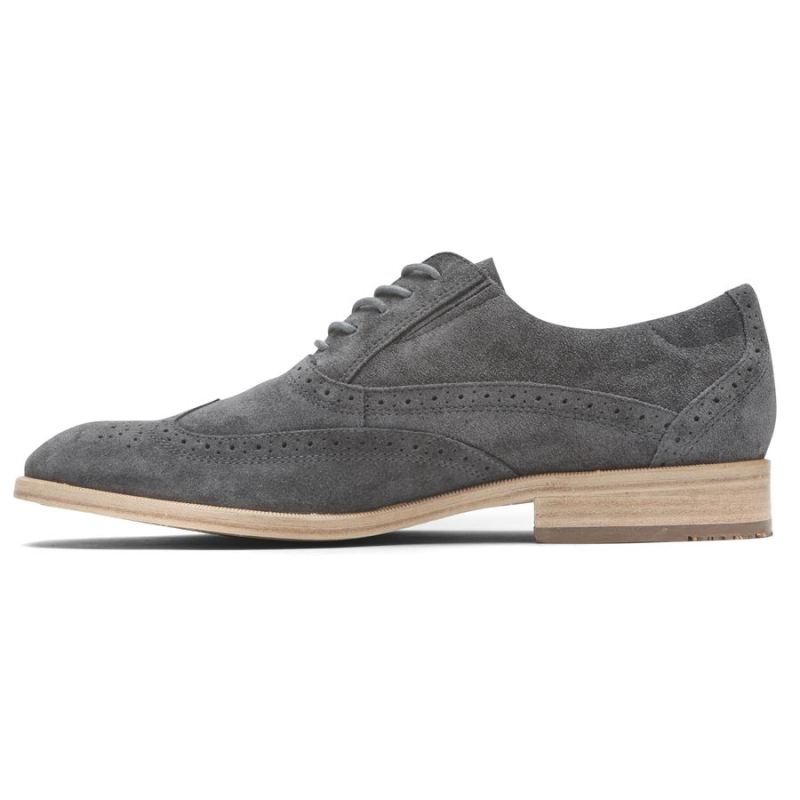 BOTA MASCULINA ROCKPORT TOTAL MOTION OFFICE WINGTIP - CAMURÇA CINZA