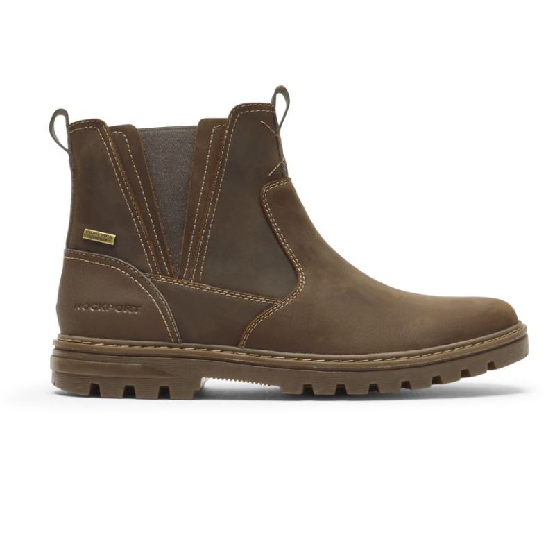 BOTA MASCULINA ROCKPORT WEATHER OR NOT CHELSEA - IMPERMEÁVEL - COURO NOVO BEGE/CAMURÇA